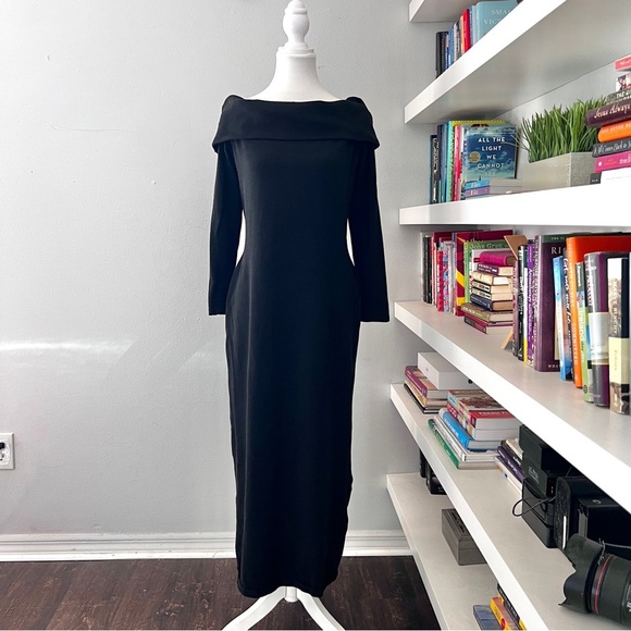 Peruvian Connection Black Delilah off shoulder Sheath Dress Sz small - Picture 1 of 12